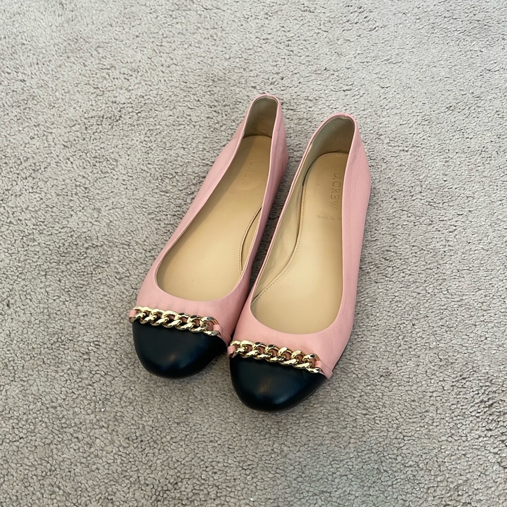 Pink J Crew Leather Ballet Flats